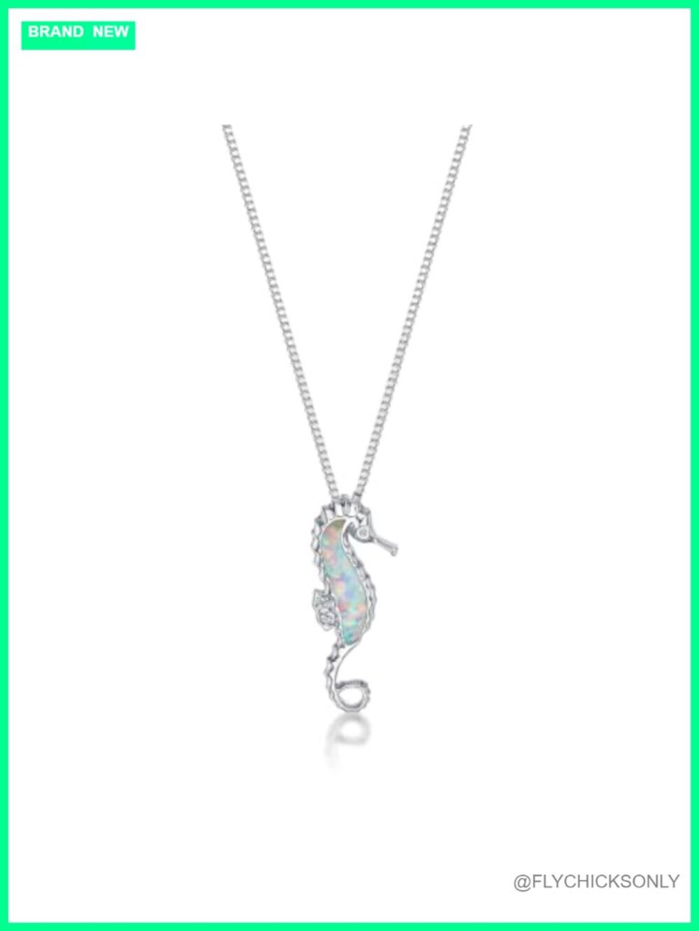 0.012 Carat Diamond White Opal Seahorse Pendant Necklace 925 Sterling Silver